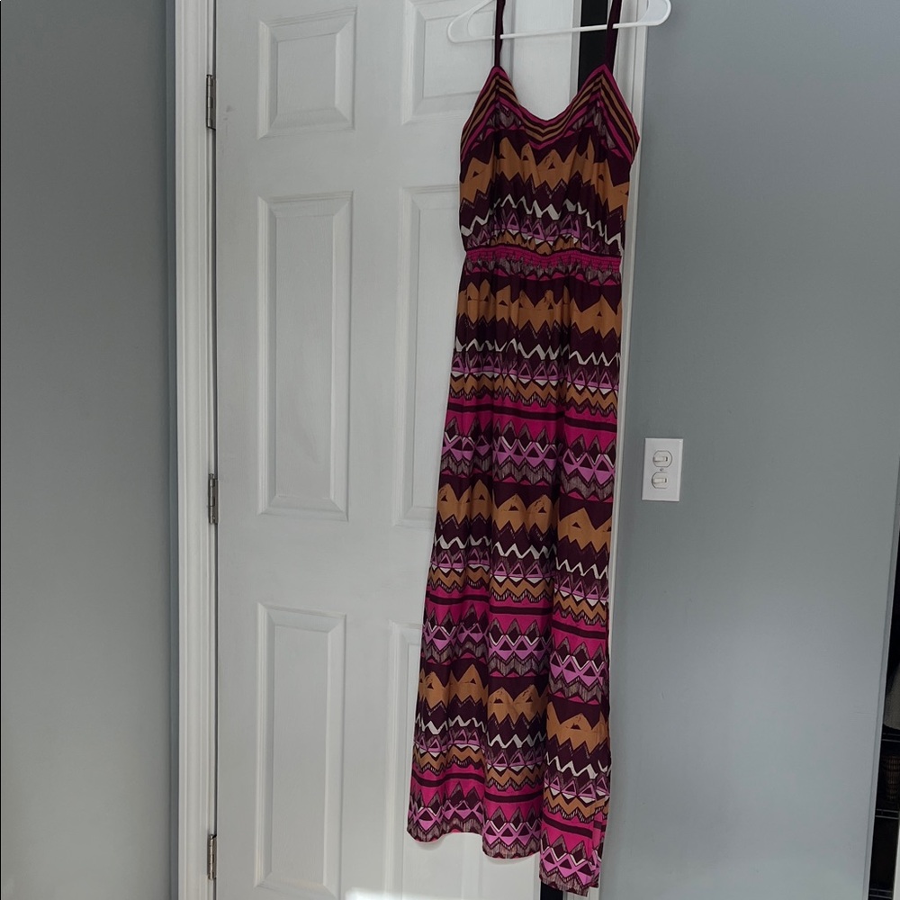 LOFT Vibrant Pink and Brown Maxi Dress